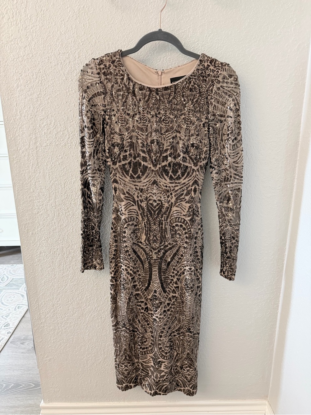 Betsy & Adam Black and Gold Sequin Dress